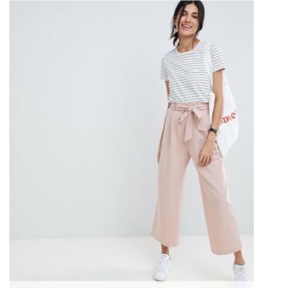 Asos Light Pink Culottes Tie Belt High Waist - Picture 7 of 16